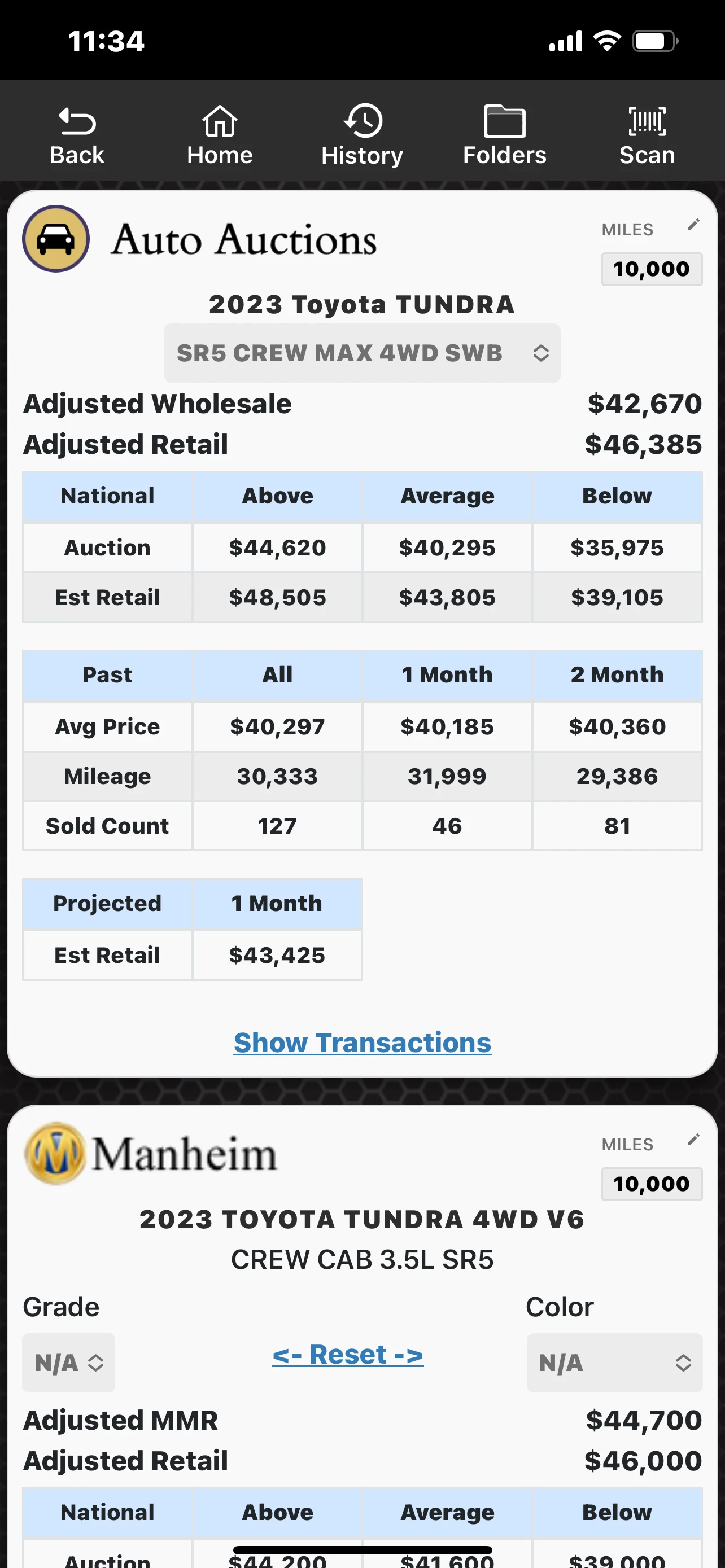 AuctionNet wholesale auction data displayed in the Laser Appraiser mobile app