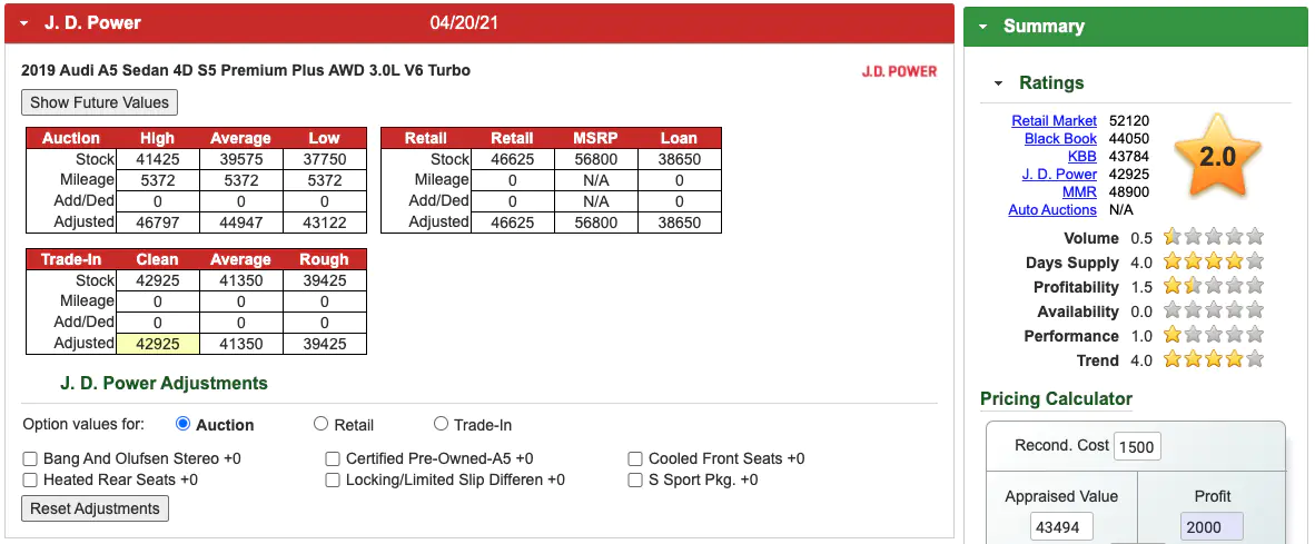 J.D. Power valuation integrated in Laser Appraiser