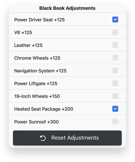 Laser Appraiser Black Book integration screenshot