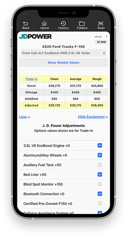 J.D. Power values shown on the Laser Appraiser mobile app